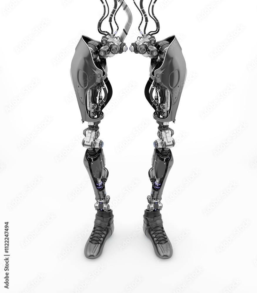 Poster futuristic robotic legs with intricate mechanical components and sleek design, symbolizing advanced 