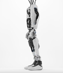 Futuristic robot leg design showcasing advanced mechanical engineering with sleek aesthetic,...