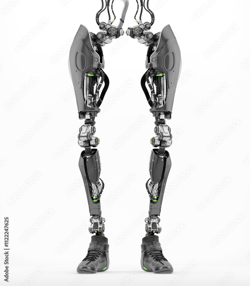 Poster futuristic robotic legs with intricate mechanical details and advanced engineering design showcasing