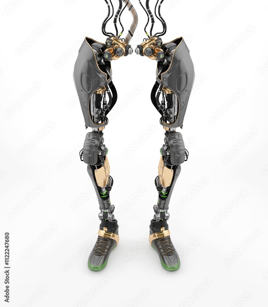 Poster futuristic robotic legs with intricate mechanical design showcasing advanced prosthetics technology 