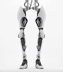 Futuristic robotic legs with advanced mechanical design and detailed components showcasing cutting-edge technology for modern prosthetics and artificial intelligence