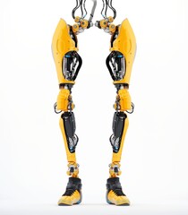 Futuristic yellow robotic legs designed for advanced mobility and performance, showcasing intricate...