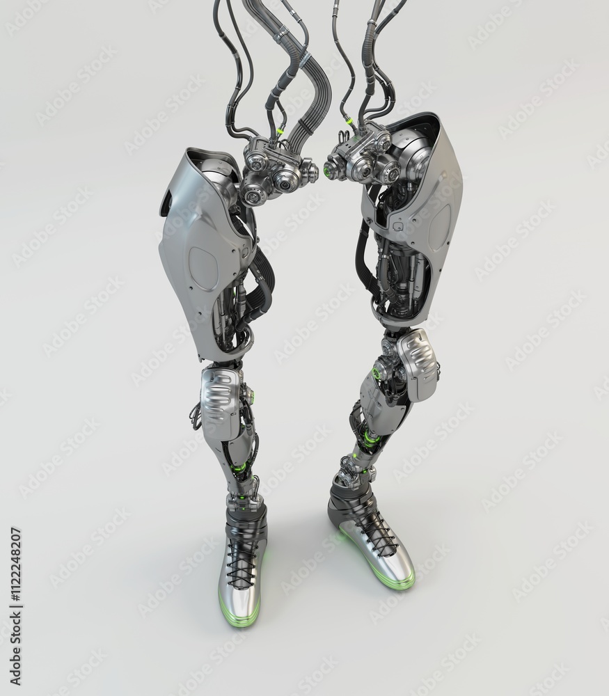 Poster futuristic robotic legs with complex wiring and mechanical details showcasing advanced technology an