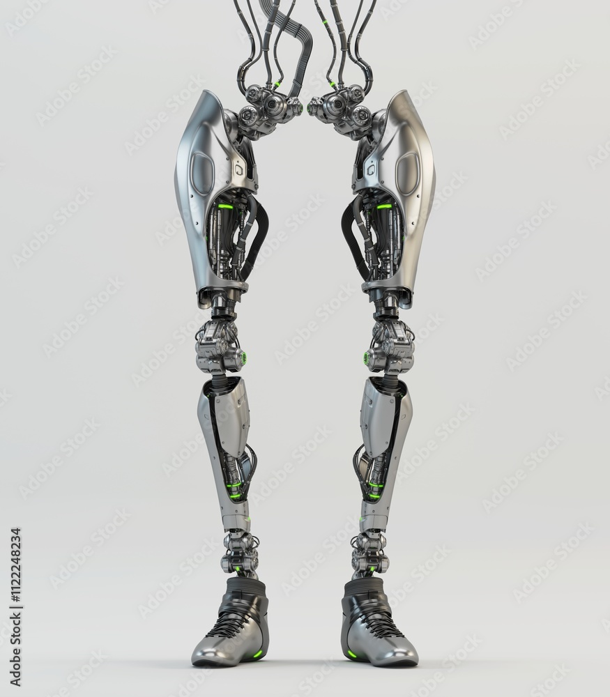 Poster futuristic robotic legs equipped with advanced mechanical components and sleek metallic design, emph
