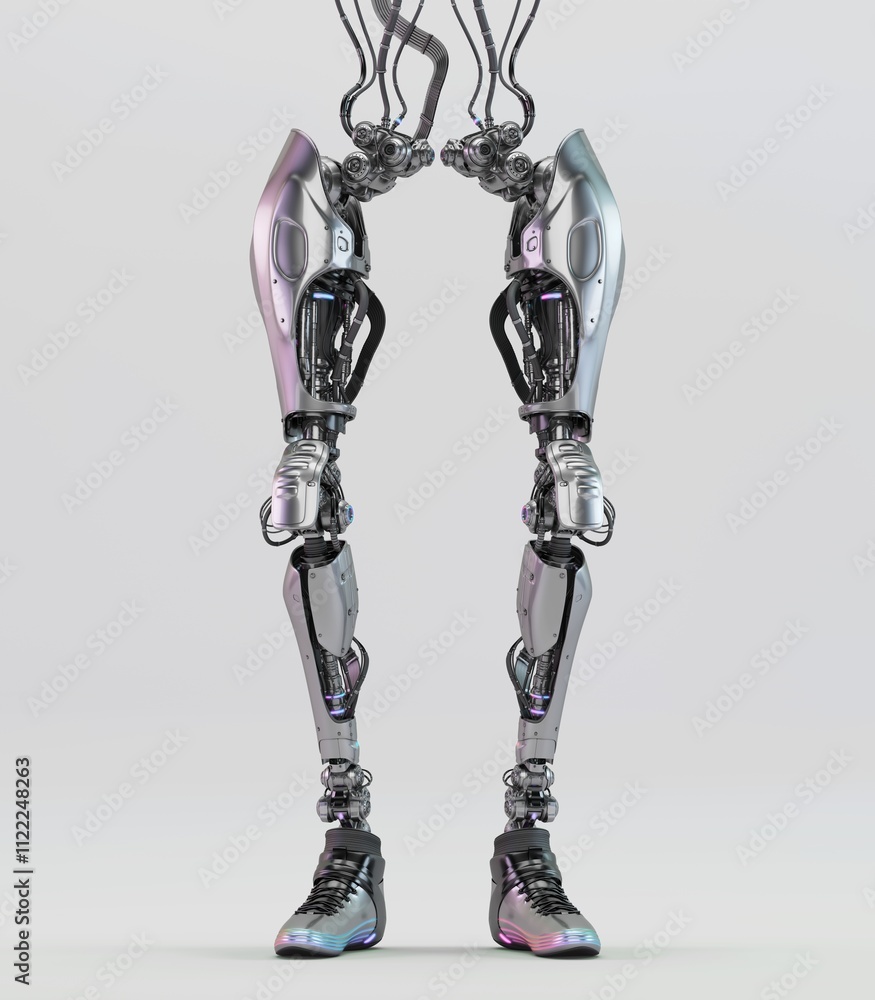 Poster futuristic robotic legs with advanced mechanics and technology showcasing metallic design and modern