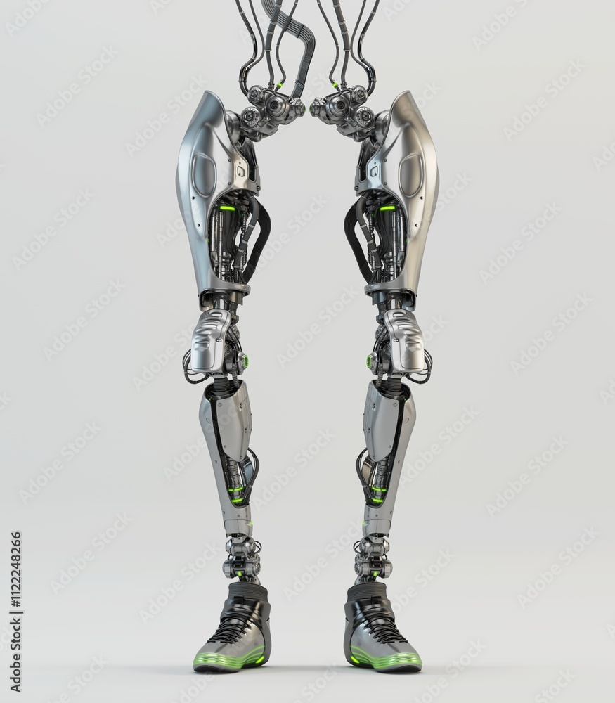 Poster futuristic robotic legs with mechanical design showcasing advanced technology in biomechanics and pr