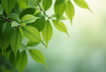 Fototapeta premium Vibrant green leaves of a tree branch showcasing the beauty of nature's freshness.
