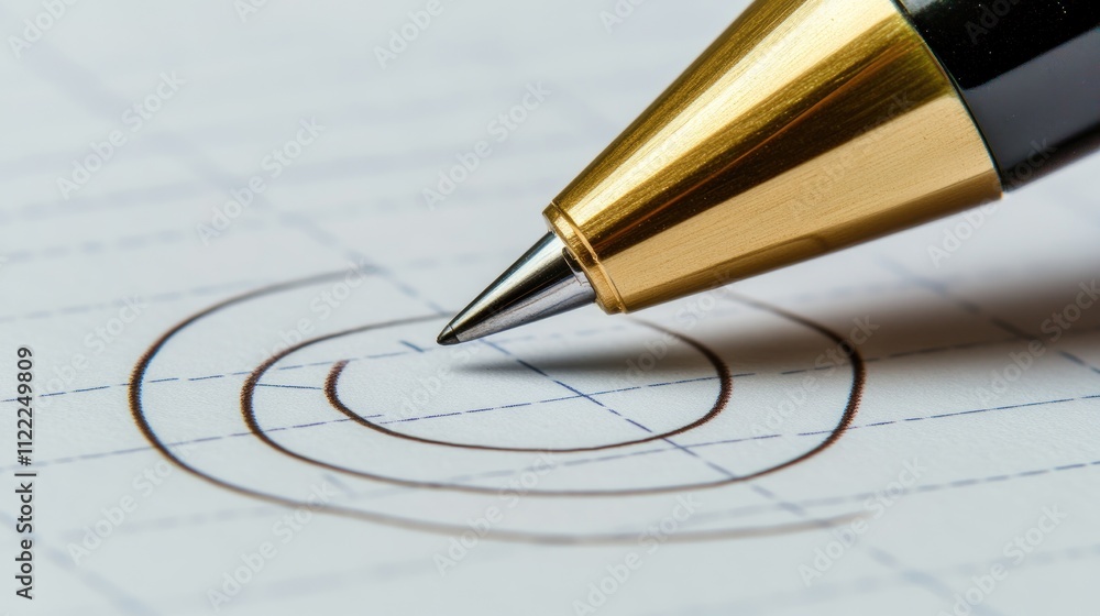 Poster close-up view of pen creating circular patterns on paper surface