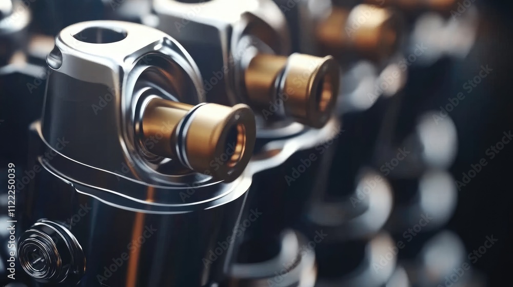 Poster close-up view of precision engine components with metallic finish