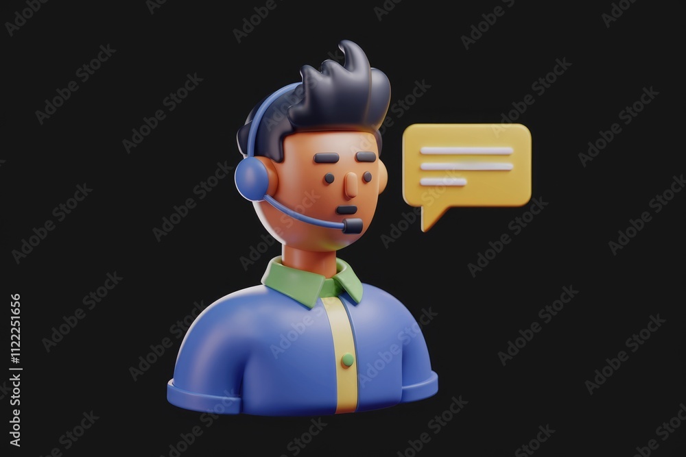 Aufkleber 3d illustration of a customer service representative with a headset and a speech bubble, providing s