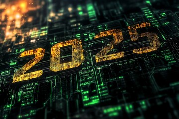 Obraz premium 2025 Digital Circuit Board. New Year Technology Concept
