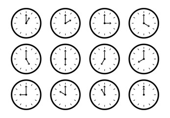 set of clocks on white background