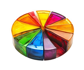 Obraz premium A colorful, segmented pie showcasing vibrant layers in various hues, arranged in a circular design.