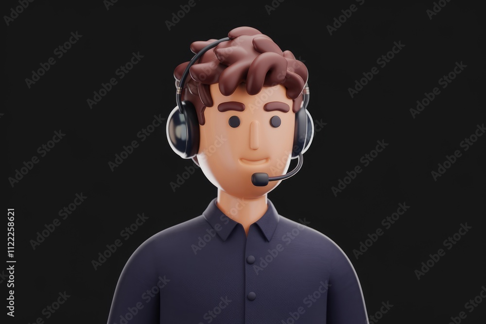 Poster A 3D rendering of a friendly customer service representative wearing a headset.