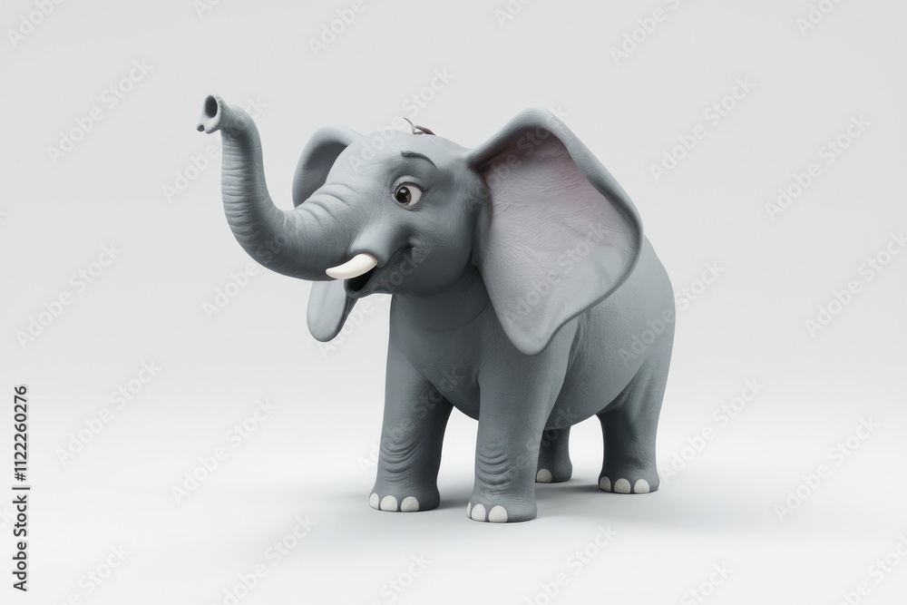 Poster a cute cartoon elephant stands with its trunk raised, displaying a cheerful expression.