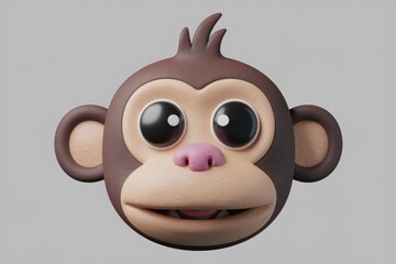 Adorable 3D rendered monkey face with big eyes and a friendly smile.