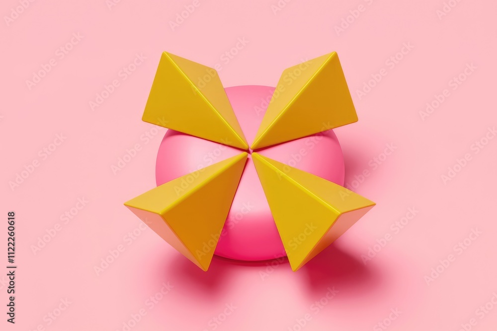 Aufkleber pink sphere base with four yellow triangular shapes arranged symmetrically.