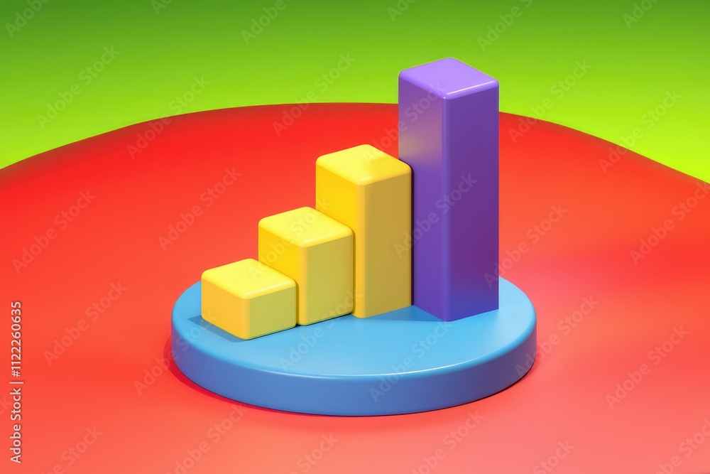 Aufkleber an ascending bar graph showcases growth, progress, and positive trends using colorful 3d blocks.