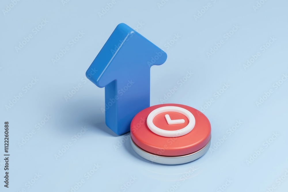 Aufkleber Upward trending arrow next to a red button with a checkmark, symbolizing progress and completion.