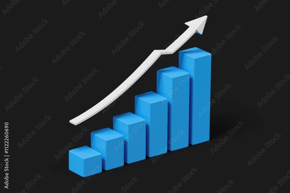Aufkleber an upward trending bar graph shows exponential growth and progress.