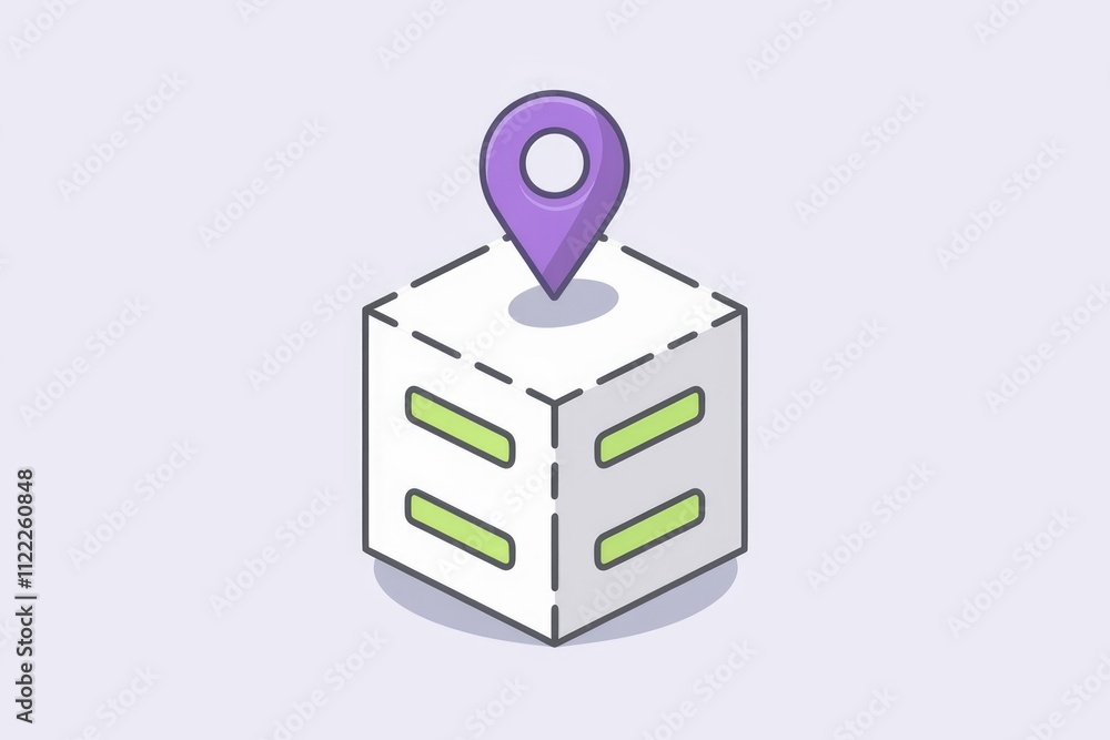 Poster A purple location pin sits atop a white cube representing a building or location.