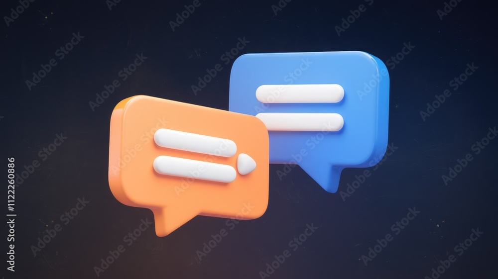 Leinwandbilder 3D rendered image of two speech bubbles, one orange and one blue, representing communication and messaging.