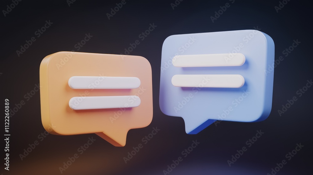 Poster 3d render of two speech bubbles, symbolizing communication and dialogue.