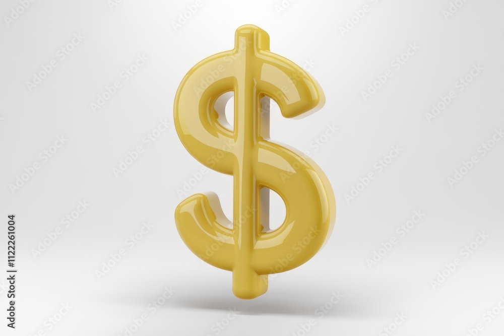 Poster a glossy, yellow 3d rendering of the us dollar symbol, isolated on a white background.