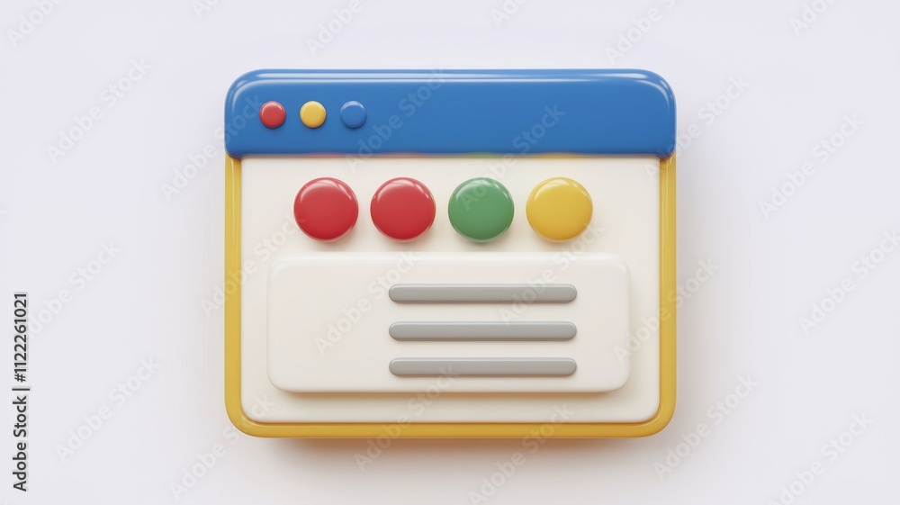 Poster A colorful 3D rendering of a simplified website interface with buttons and a menu.