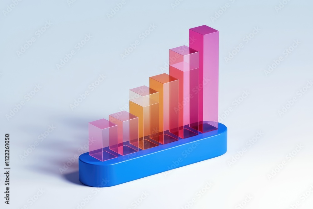 Aufkleber an upward trending bar graph, visually representing growth and progress with translucent, color-grad