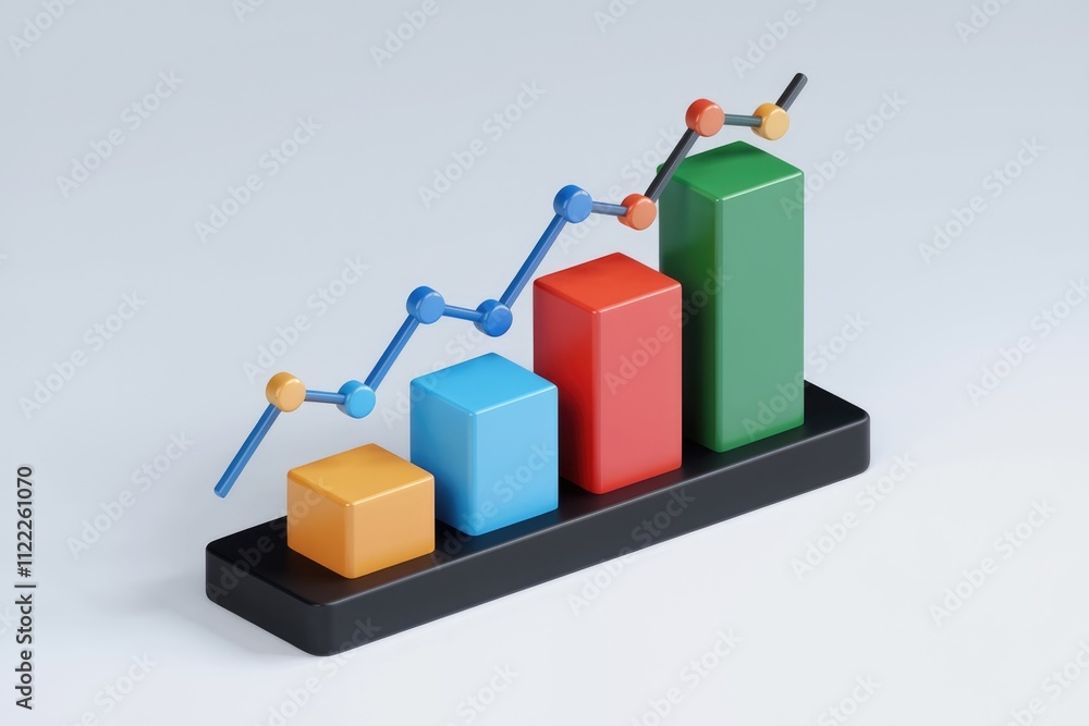 Aufkleber an upward trending bar graph showcases growth and progress with colorful blocks.