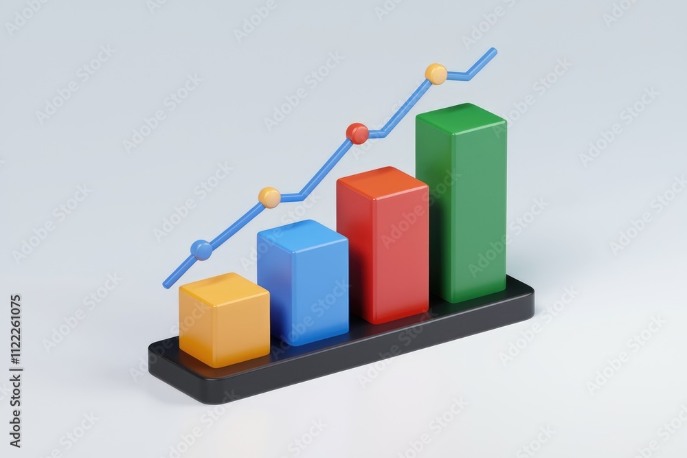 Aufkleber an upward trending bar graph showcases increasing growth and progress visually.
