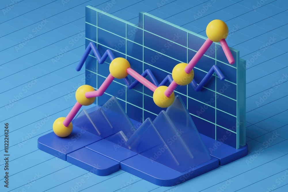 Poster 3d illustration of a graph showing a fluctuating trend, possibly representing market volatility or g