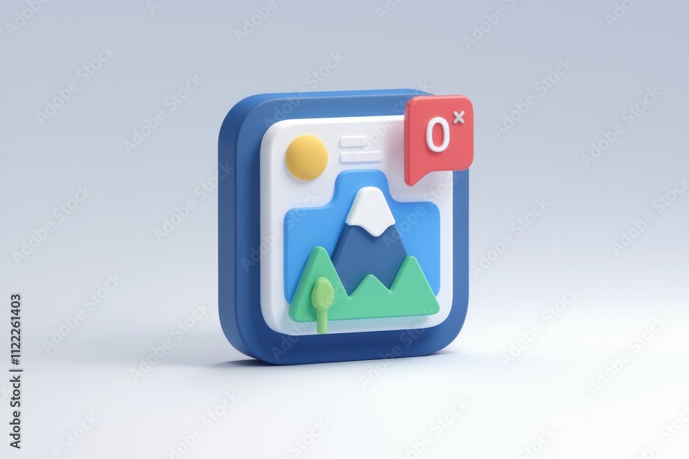 Poster 3D app icon displaying a mountain landscape image with a zero notification.