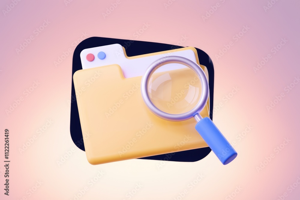 Fototapete A magnifying glass searches a folder, symbolizing file search or data analysis.