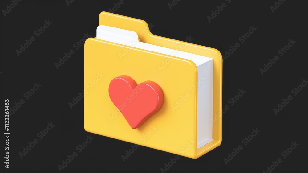 Poster a yellow folder icon with a red heart, symbolizing favorite files or love for data.