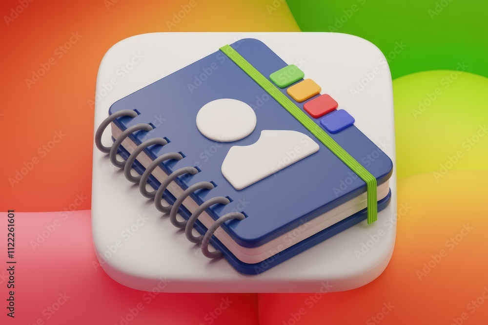 Poster A 3D rendering of a spiral-bound notebook with a person icon, symbolizing a contact book or address book.