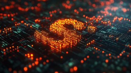 Digital illustration of a binary code dollar sign surrounded by a green background
