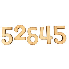 Bold Wooden Numerals: 52645 - A Rustic Touch of Charm on a Clear Canvas, Perfect for Creative Projects.