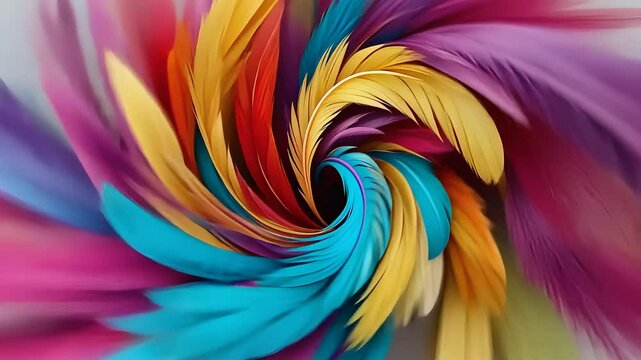Dynamic Swirl of Colorful Feathers Creating a Mesmerizing Abstract Art Pattern in Motion

