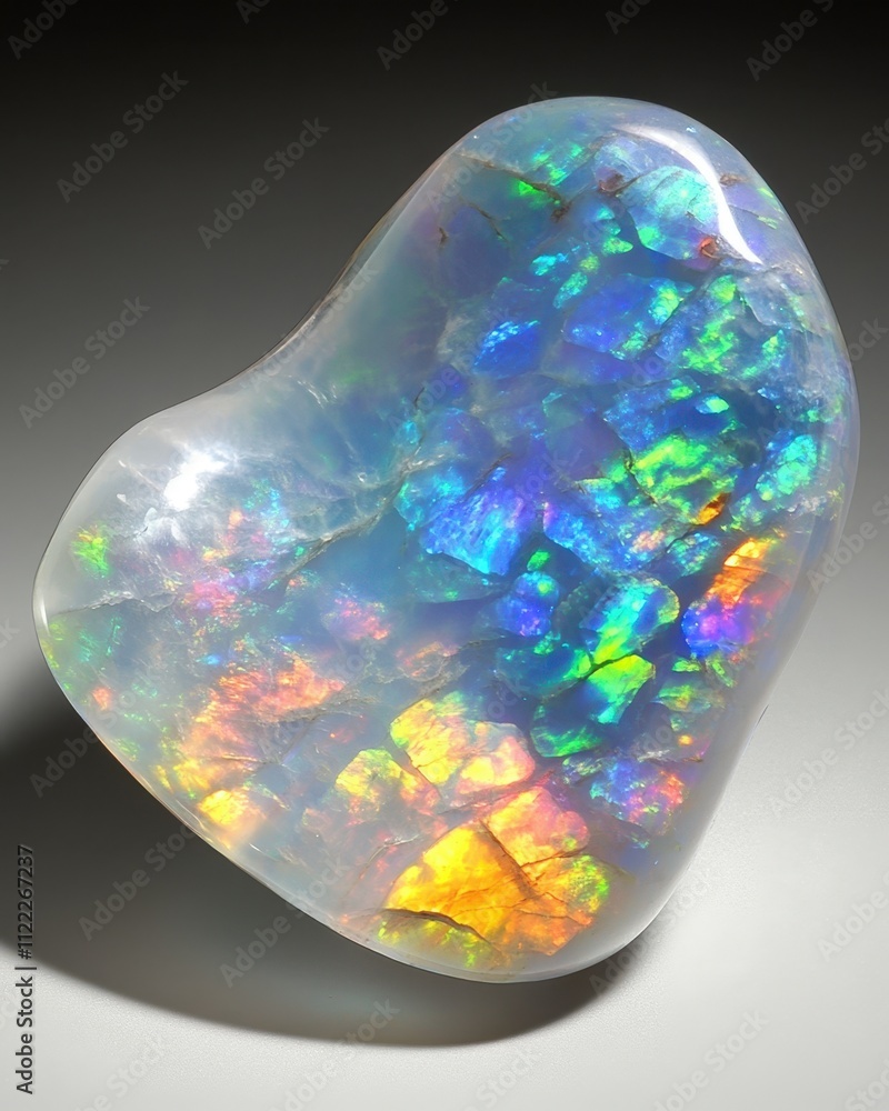 Poster exploring the vibrant colors and unique structure of a rare opal gemstone