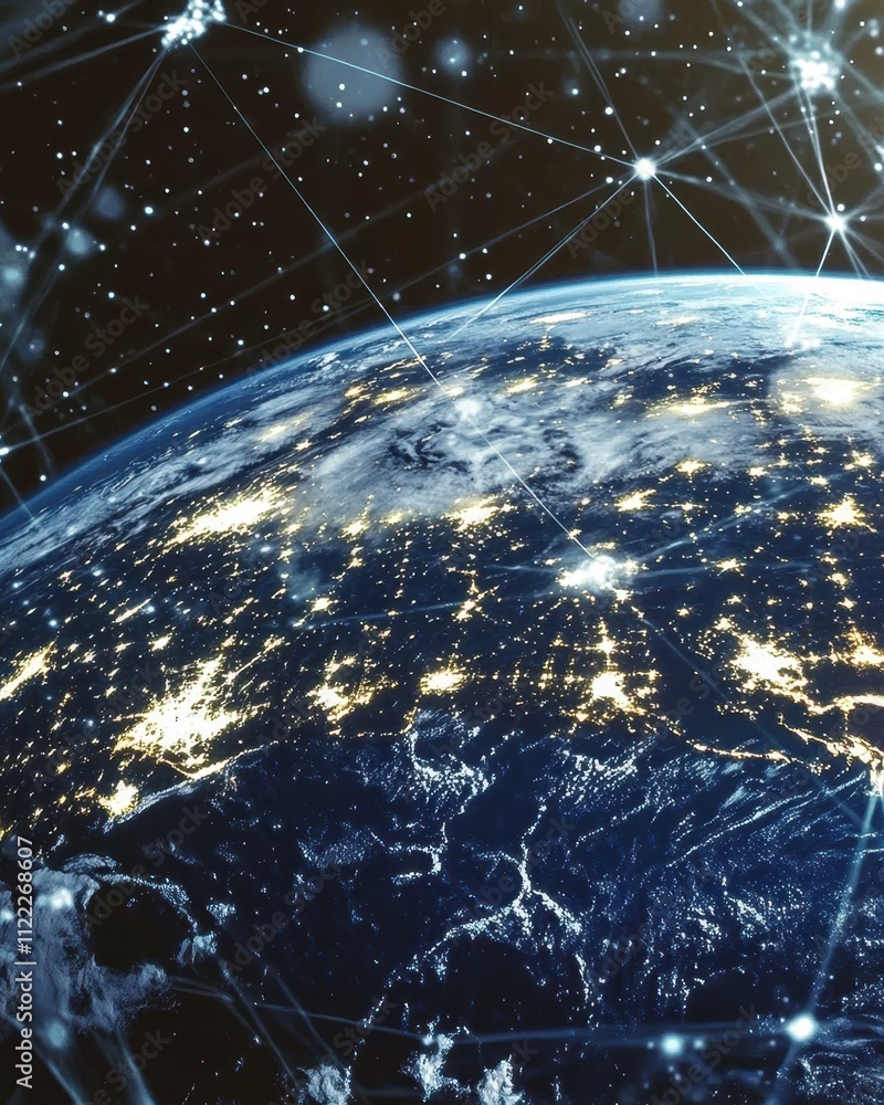 Aufkleber telecom satellite enabling global connectivity with futuristic holographic data streams