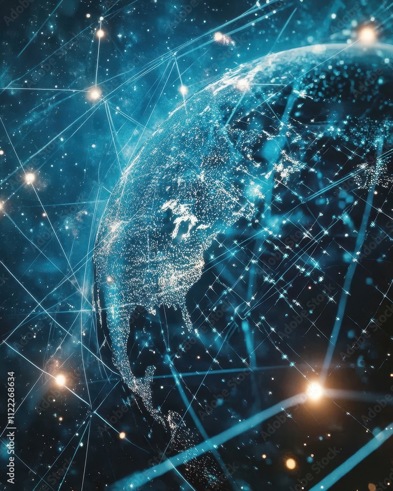 Poster telecom communication satellite providing global internet connectivity with futuristic technology