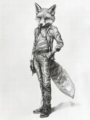 Fototapeta premium Fox Character in Denim Outfit with Eclectic Style and Attitude