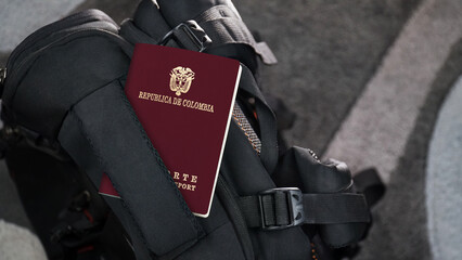 Colombia Passport on a Black Suitcase Travel Bag