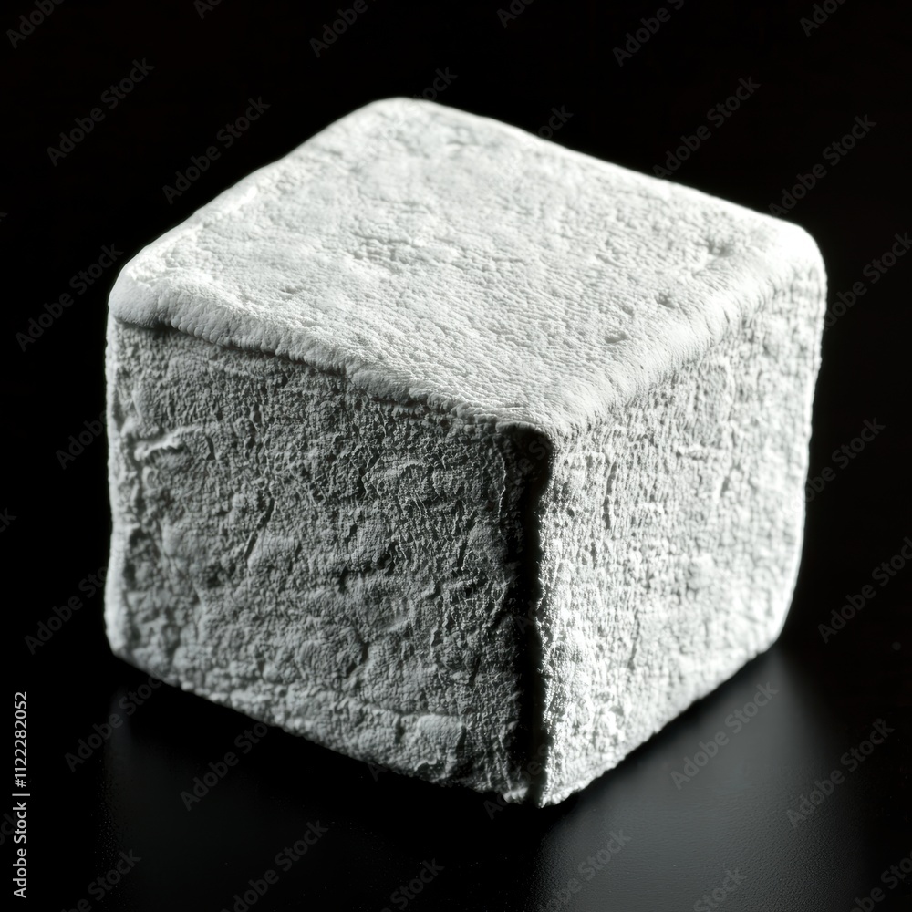 Aufkleber textured gray cube on glossy black background with sharp edges