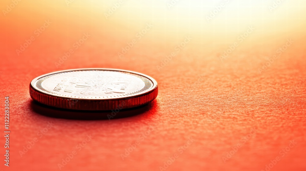 Poster coin on red surface with soft light in the background