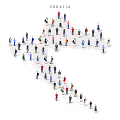 Croatia population map. Large group of realistic a diverse crowd of people figures in a shape of Croatian map. Flat vector illustration isolated on white.