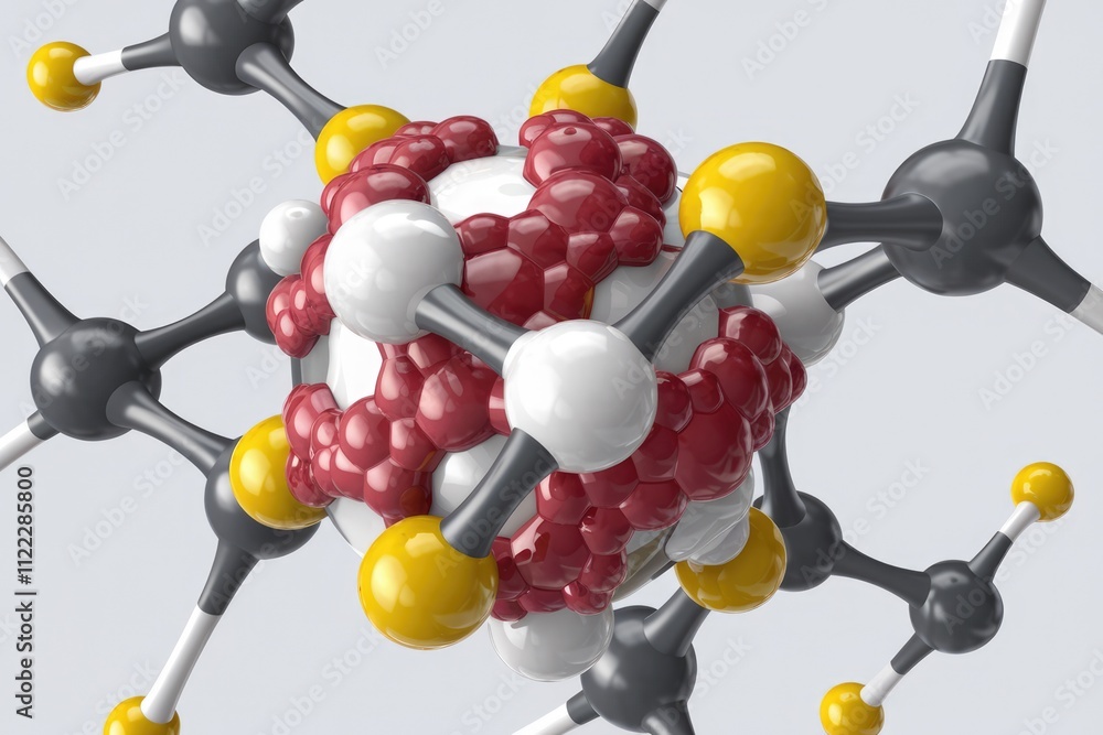 Poster 3D model of a molecule with various colored atoms connected by bonds, showcasing a complex structure.