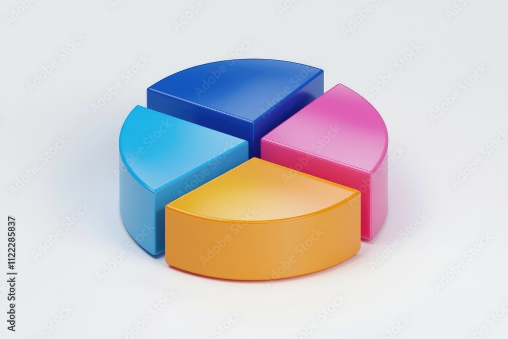 Poster A 3D pie chart divided into four colorful sections, representing data visualization.